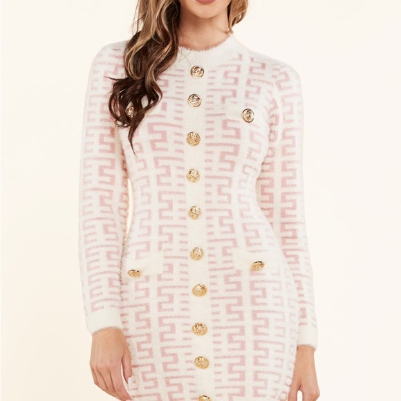 Pink Faux Fur Mini Sweater Dress - Picture 3 of 4